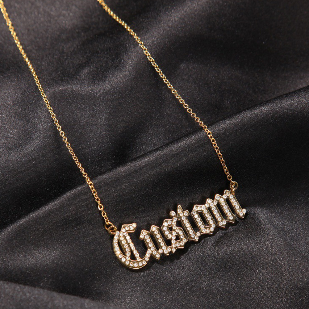 Custom Name Pendant Necklace Stainless Steel with Zircons Personalized Jewelry with Chain