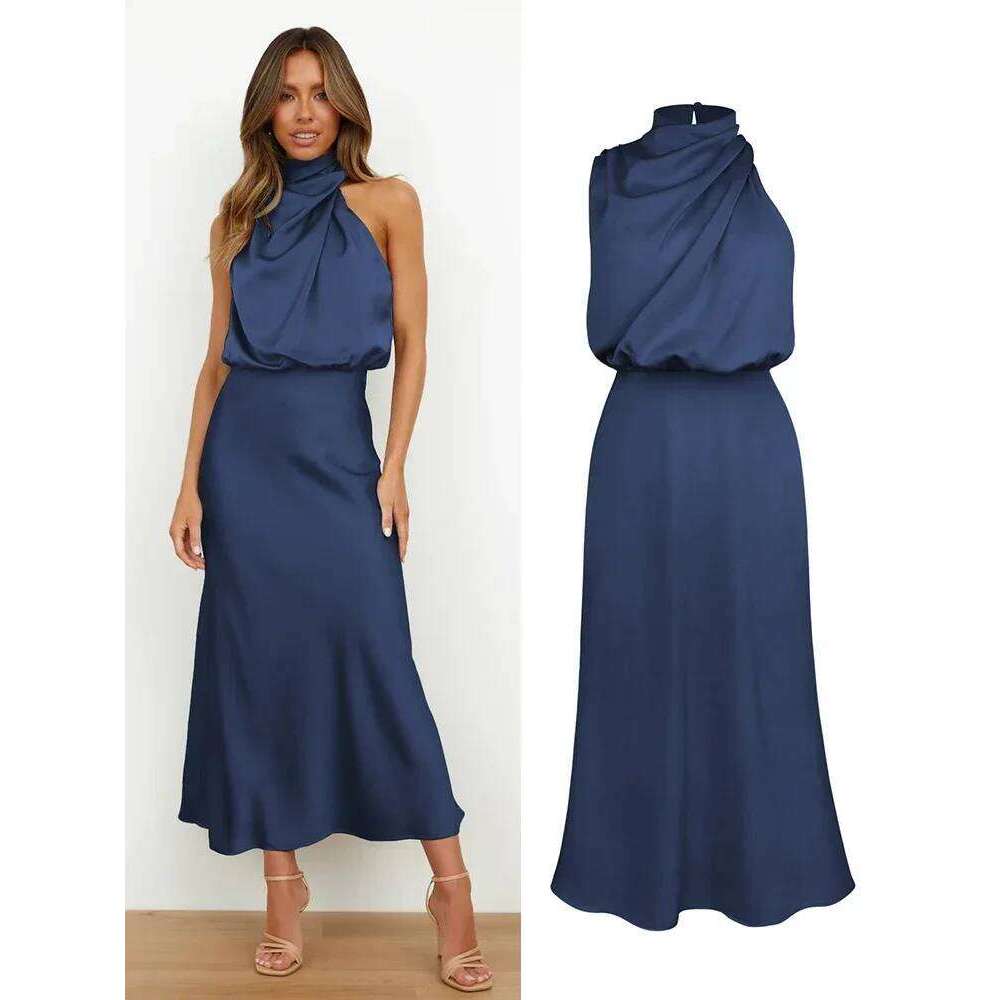 Summer Luxury Sleeveless Silk Satin Long Women Elegant Off Shoulder Celebrity Evening Partywear Lady Trumpet Dress C260312