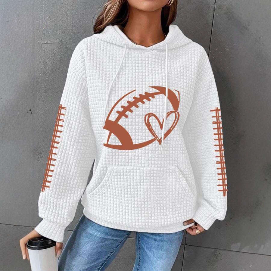 Women's Football Print Cozy Textured Hoodie Perfect for Casual Outings and Sports Events Comfortable Pullover
