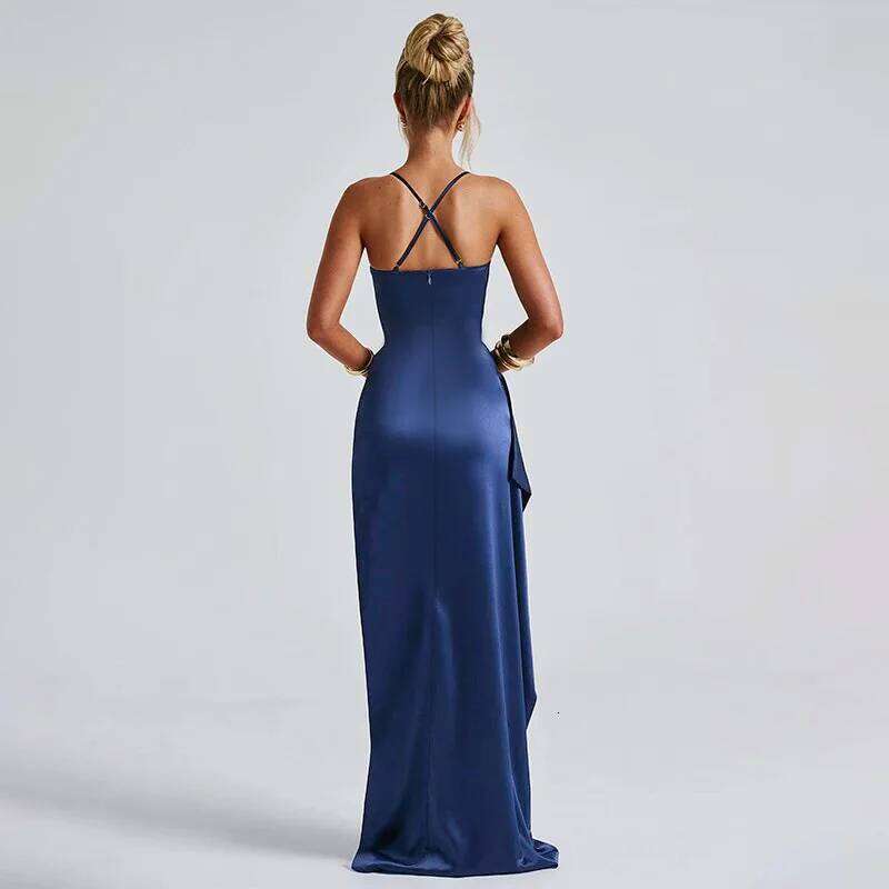 Fashion satin sexy slit suspender female ins European and American temperament slim dress C260312