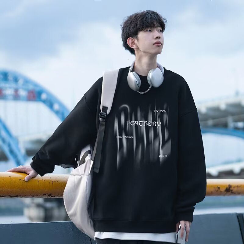 Designer Hoodie Retro Round-neck Sweatshirt For Men Spring And Autumn Trendy Brand Stylish And Loose Long-sleeve T-shirt Men's Hoodless Top