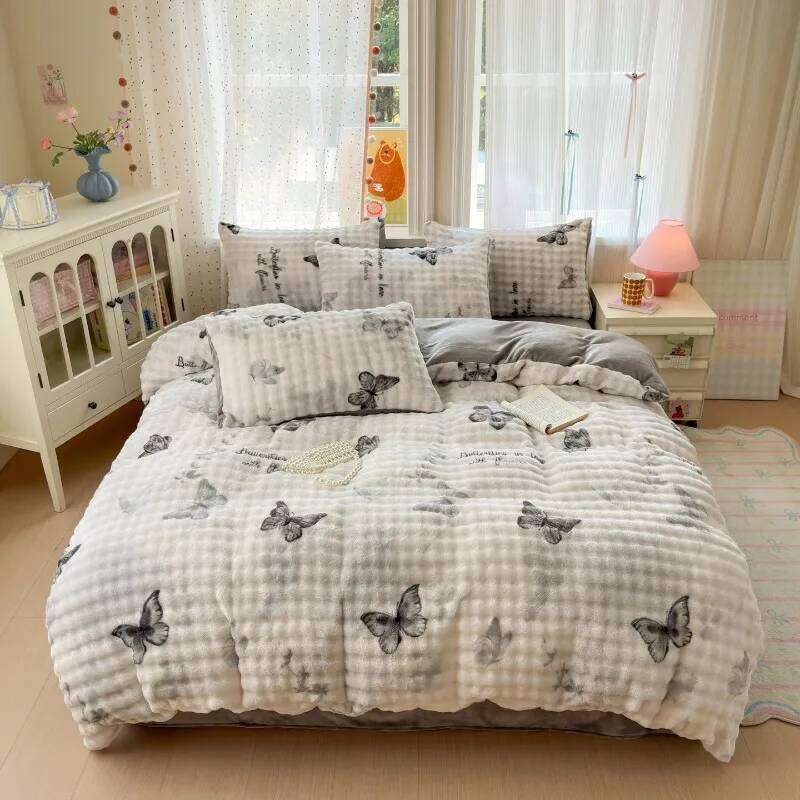 2025 New Printed Bubble Milk Fleece Four-piece Set Home Student Dormitory Cartoon Thickened Sheet Quilt Cover Kit H260312