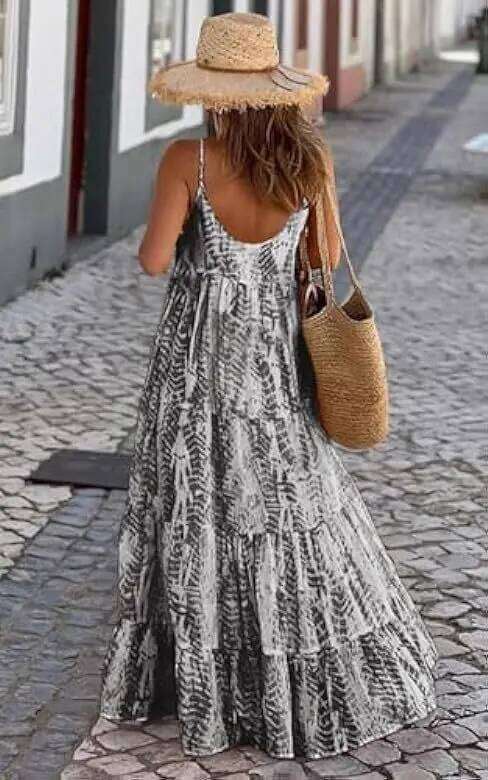 2024 New Summer Women's Bohemian Long Dress Fashion Sexy Printed Beach Vacation Suspender Skirt for Women C260312