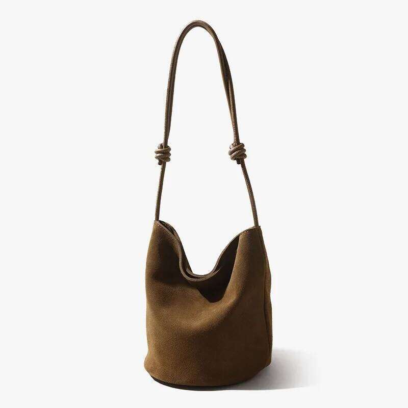 Genuine Leather Bucket Shoulder Bags For Women Soft Suede Tote Purse Handbags Ladies Commuter Satchels WONST