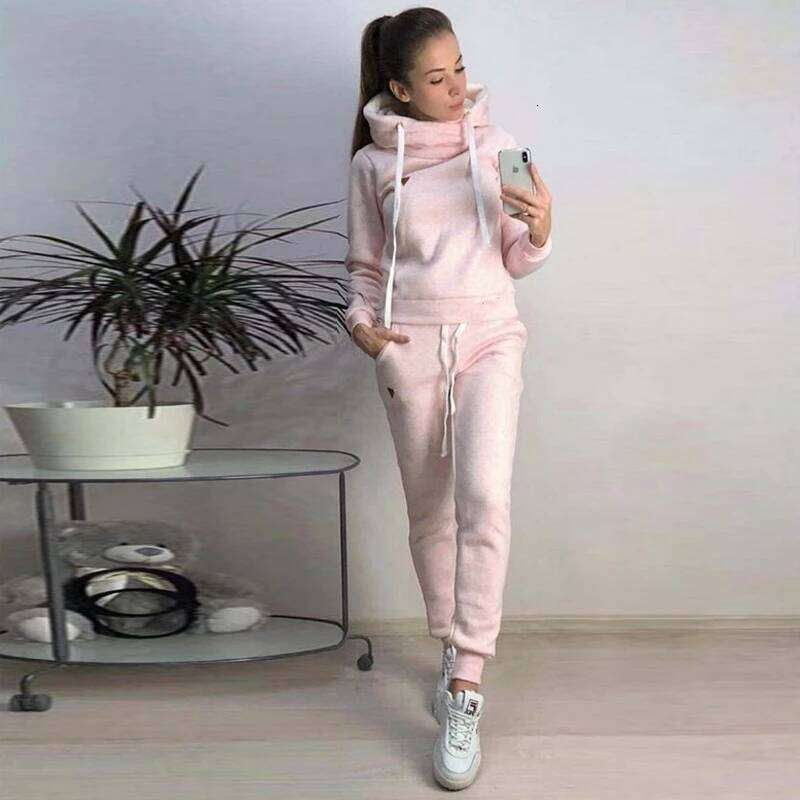 Solid Women Tracksuit Casual Hoodies Sweatshirt Pant Set Lounge Wear Sport Suit 2PCS Autumn Winter Clothes C260312