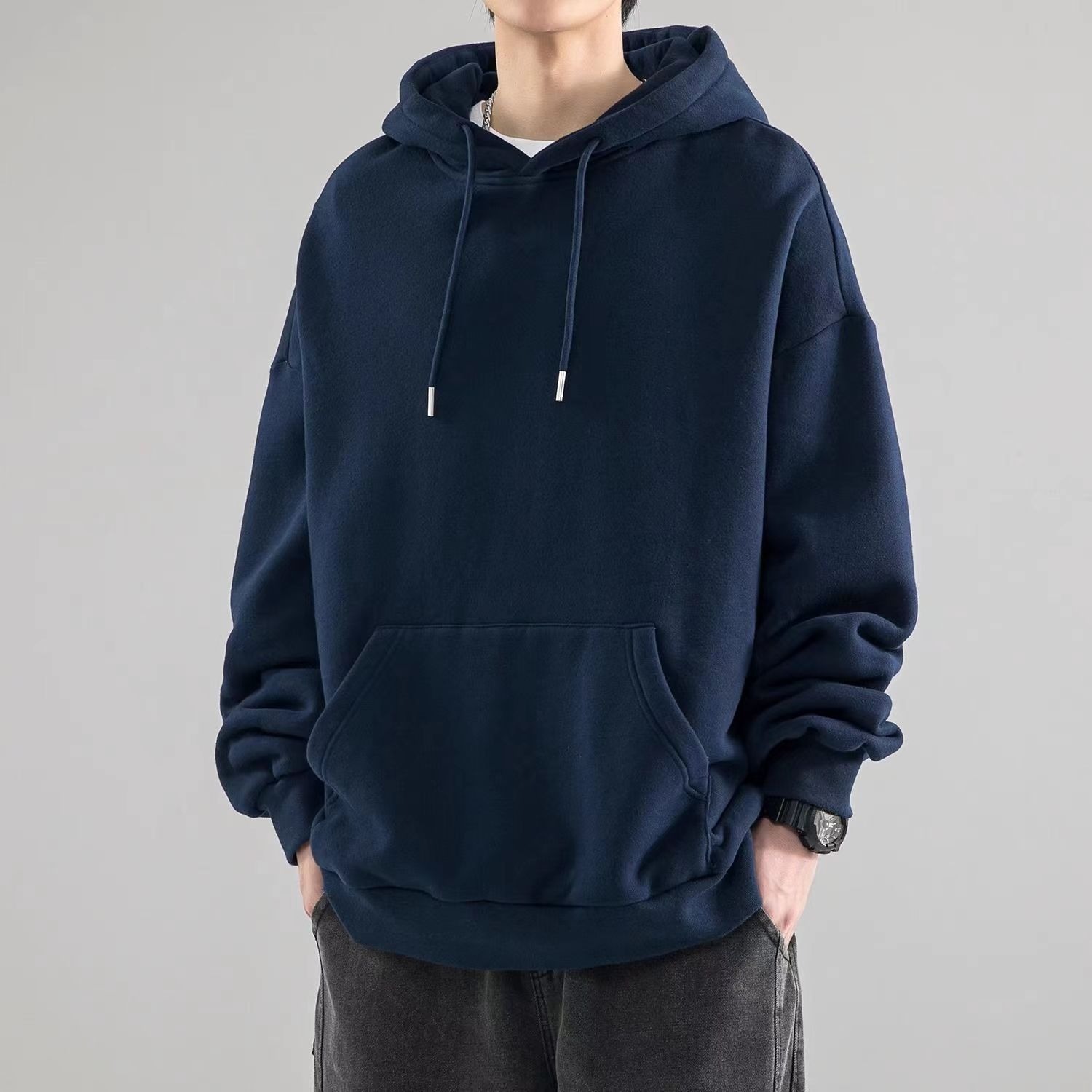 Pure Cotton Heavyweight -style Loose-fit Versatile Trendy Brand Solid Color Hooded Sweatshirt Unisex Autumn Designer Hoodie And Winter Cool Top