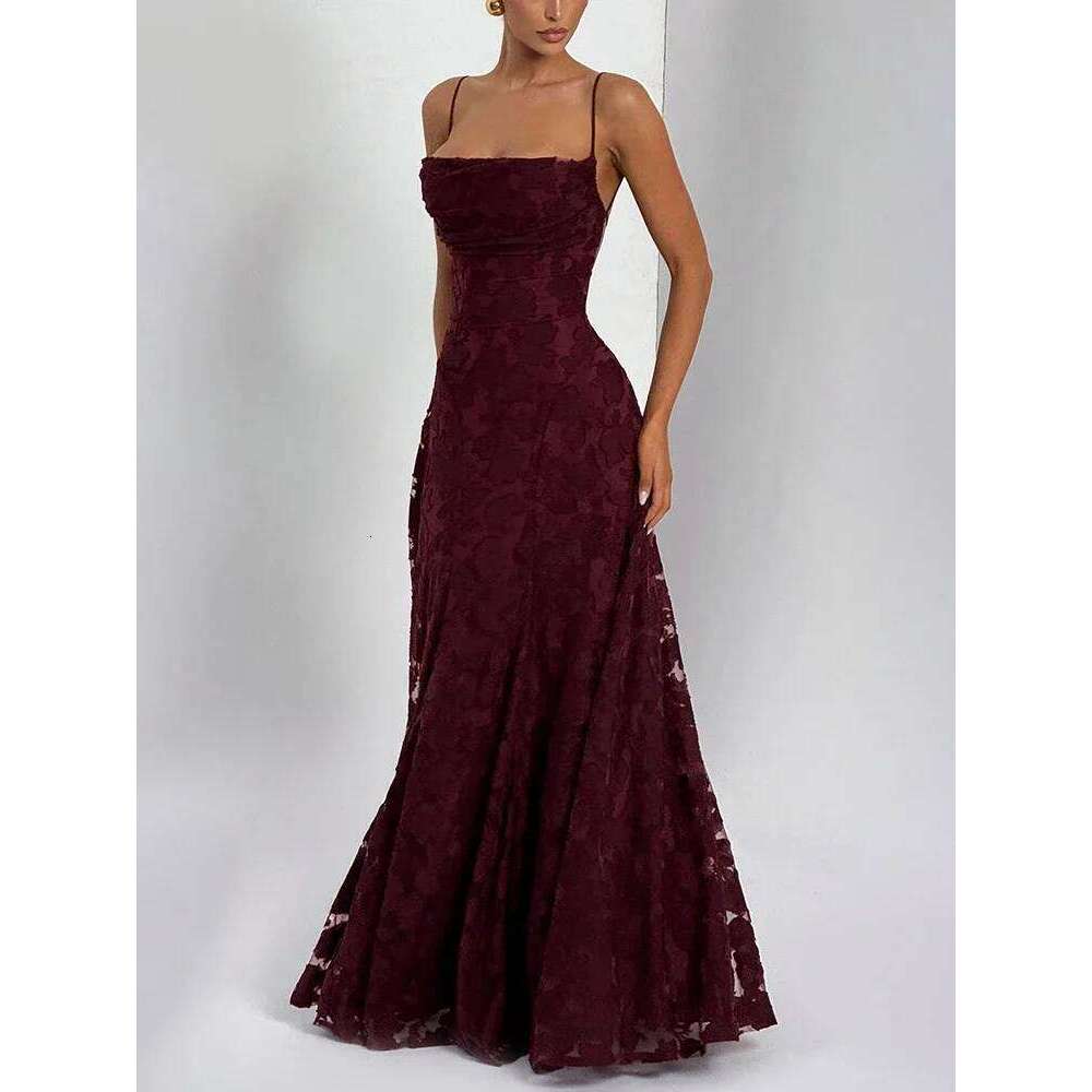 Spaghetti Strap Backless Sexy Maxi Women Gown Fashion Off-shoulder Sleeveless Lace-up Evening Club Party Dress C260312