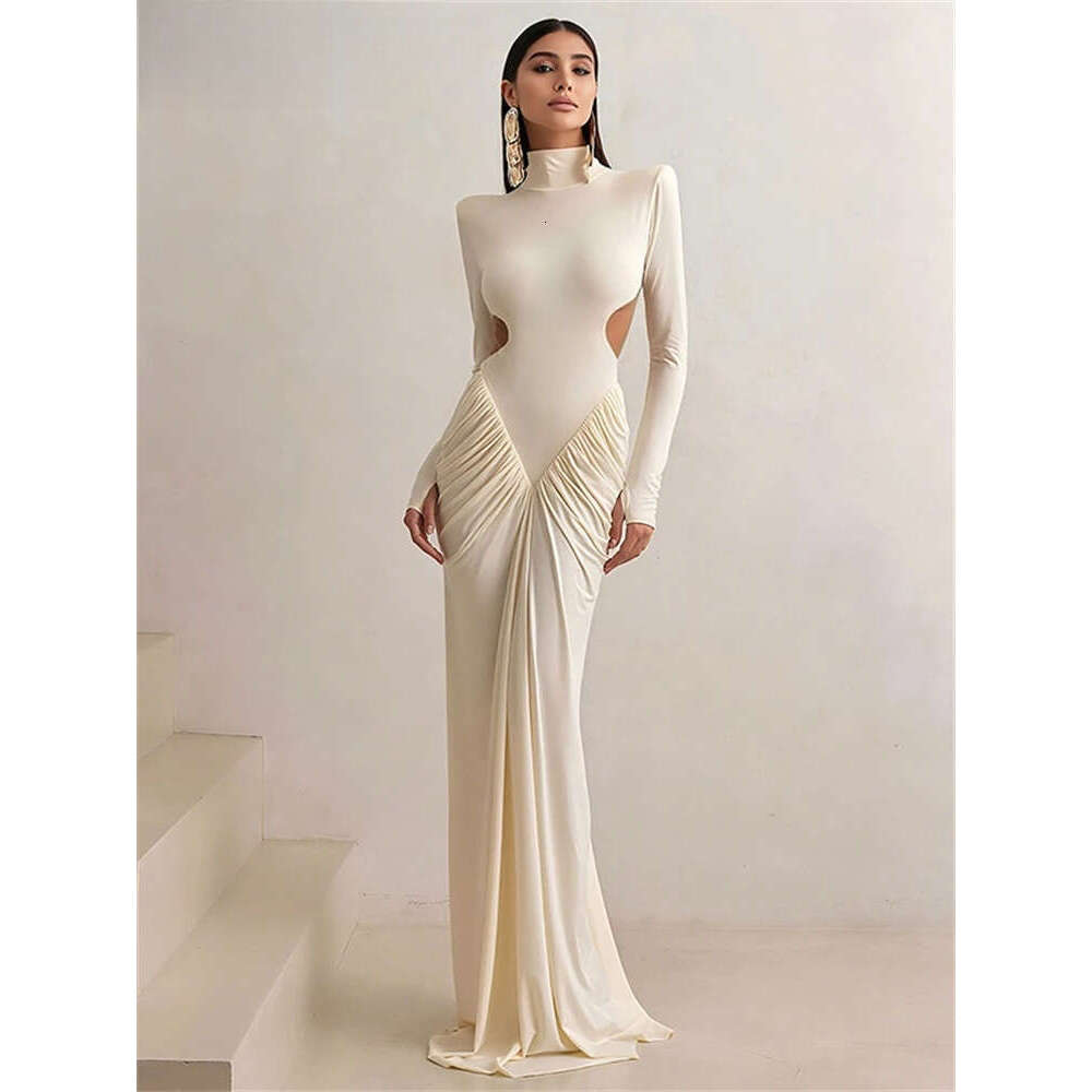 Nsauye Fashion Elegant Pullover Sexy Long Sleeve Club Evening Party Maxi Women Turtleneck 2025 Cut Out Dress C260312