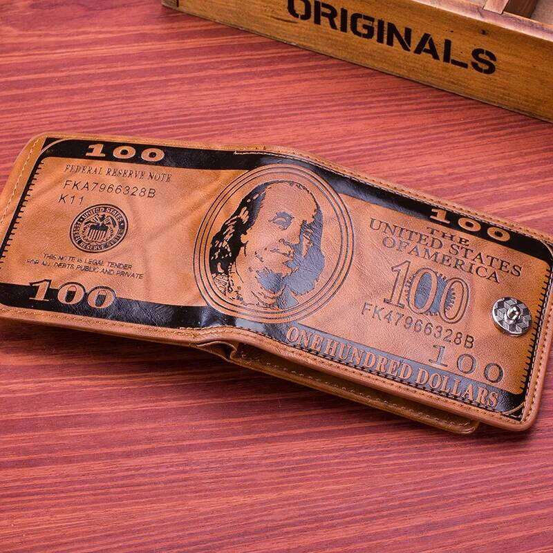Men's Wallets with 100 US Dollar Pattern Male Leather Photo Card Holder Fashion Large Capacity Wallet Purse Bag