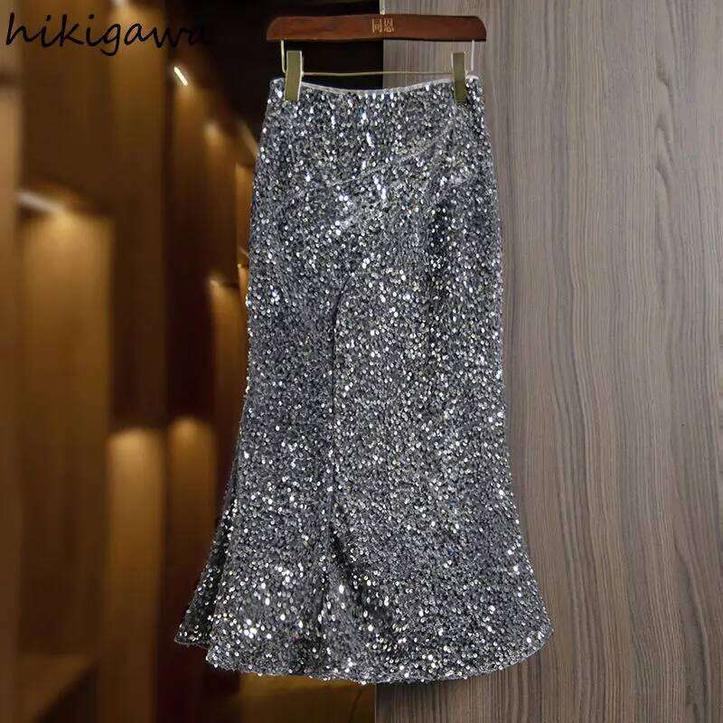 Sequined Bodycon Fishtail Skirt For Women High Waist Tunic Jupe Faldas Mujer De Moda Fashion Saia Korean Black Y2k Skirts WONST WONST