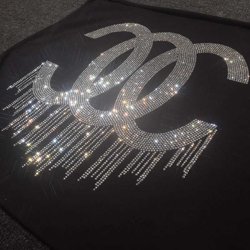 New Harajuku Female Tshirt Hot Sale Womens T shirts Short Sleeve Letter Rhinestones Women Clothing T-shirtsT260312