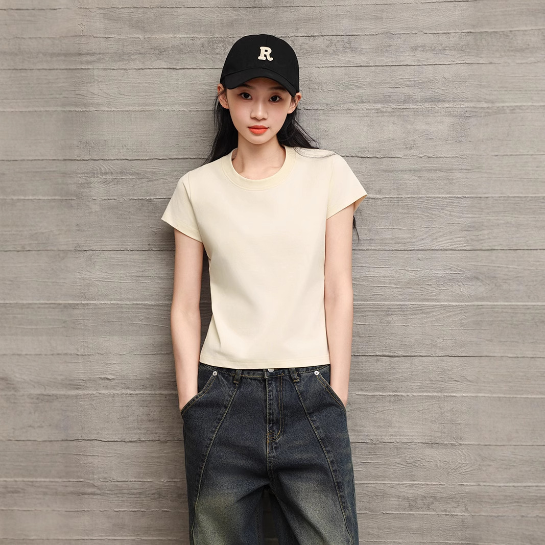 230g Slim-fit Short-sleeve T-shirt With Straight Designer Hoodie Shoulders Design Slimming Base Shirt Sorona Women's Designer Shirt Polo Shirt Su