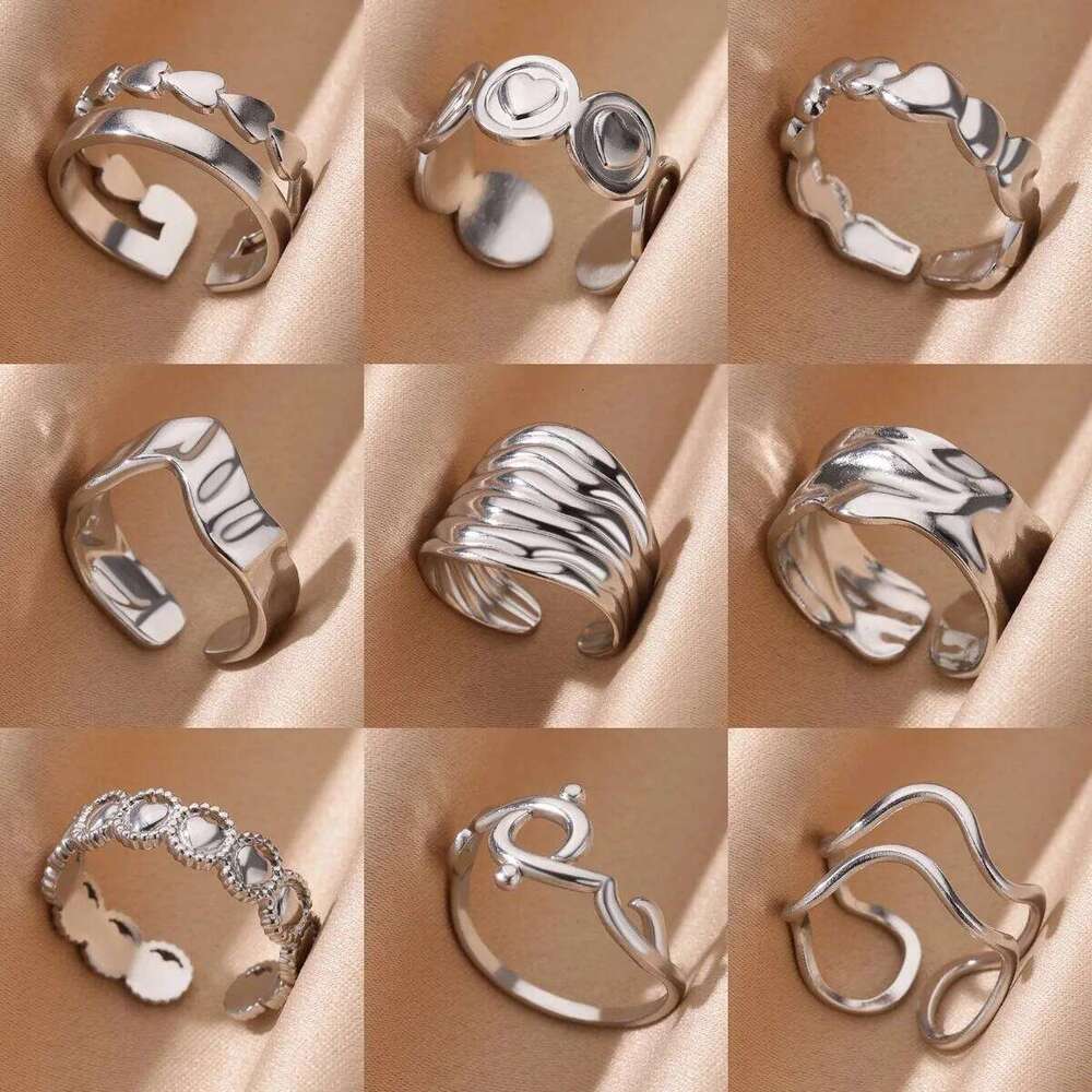 Stainless Steel Irregular Open Rings for Women Silver Color Texture Minimalist Wedding Aesthetic Finger Ring Jewelry anillos H260312
