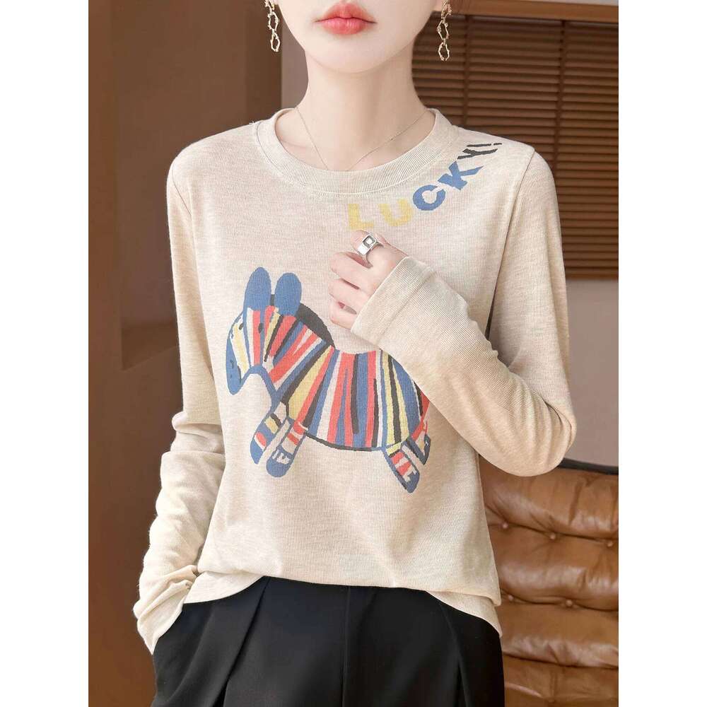 Summer Women's Long Sve Knitted T-Irt Round Ne Soft Oulder White Top Comfortable Fit Casual Faion For Teens