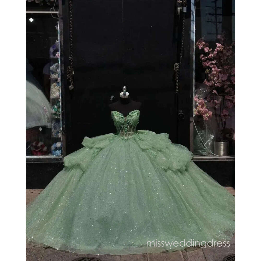 Light Green Quinceanera Dresses 2026 Lace Appliques Sweetheart Ball Gown Prom Dress Sweet 16 Birthday Party Vestidos de 15 Anos 4J31