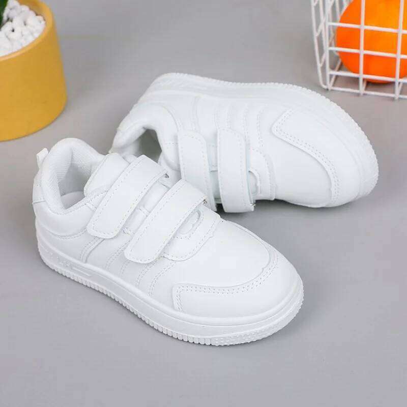 Child PU Material White Sneakers-Spring/Summer Unisex Soft-Soled Casual Slip-On Shoes for Primary Students, Comfort and Breath H260312