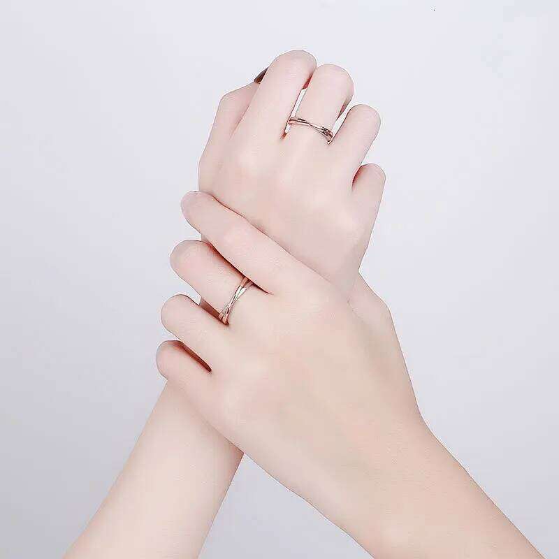CIAXY Silver Color Line Cross Design Wedding Rings for Couple Rose Gold Adjustable Ring Simple Birthday Jewelry Gifts W260311