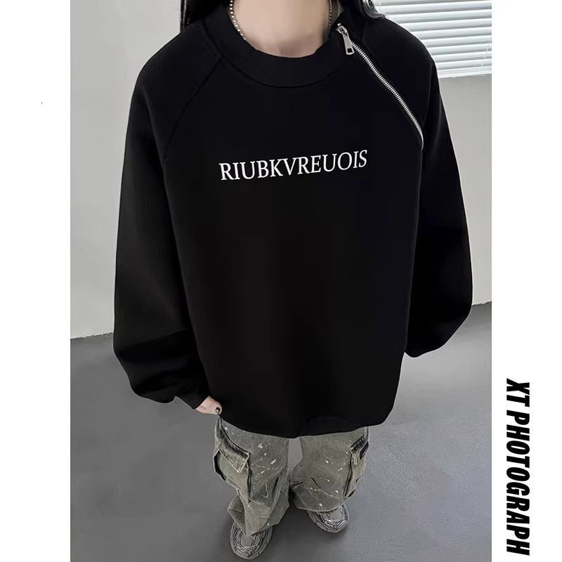 Oversize Designer Hoodie Sweatshirt For Men Autumn Off-shoulder Zipper Design Crew Neck Top High-end Cool Long Sleeve