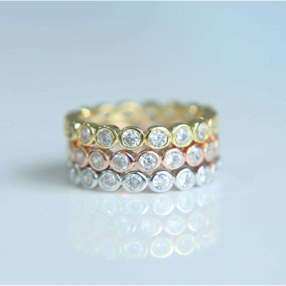 Classic new arrive bezel setting circle women jewelry three colors 925 sterling silver wedding band eternity stack finger ring H260312