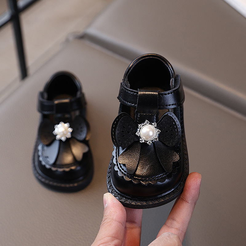 Baby Girls Mary Jane Flats Cute Pearl Bow Non-Slip Toddler Princess Dress Shoes Perla Zapatos Casuales Antideslizantes Free shipping