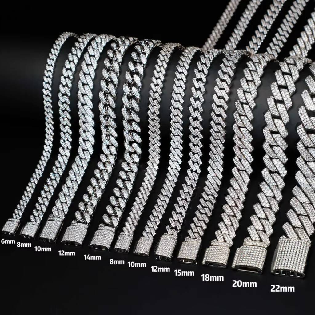 Gra Certificated Moissanite Cuban Chain 8mm 10mm 12mmm 14mm 2 Rows 925 Silver Hip Hop Moissanite Cuban Link Chain