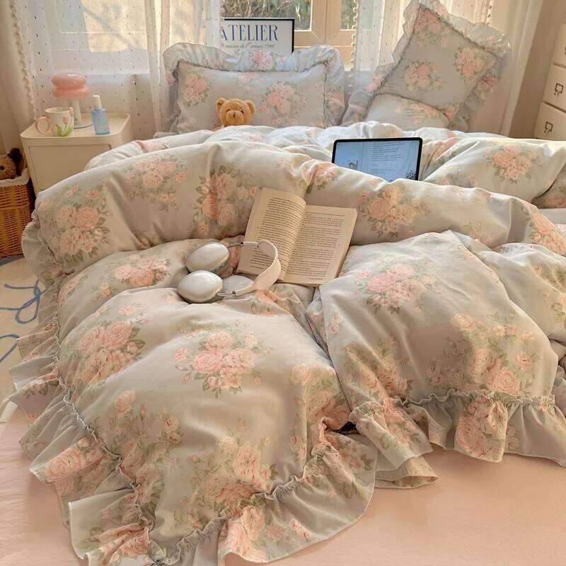 Soft Bedding Floral Style Bedclothes Ruffles Duvet Cover with Bedsheet Home Print Bed Linen Set H260312