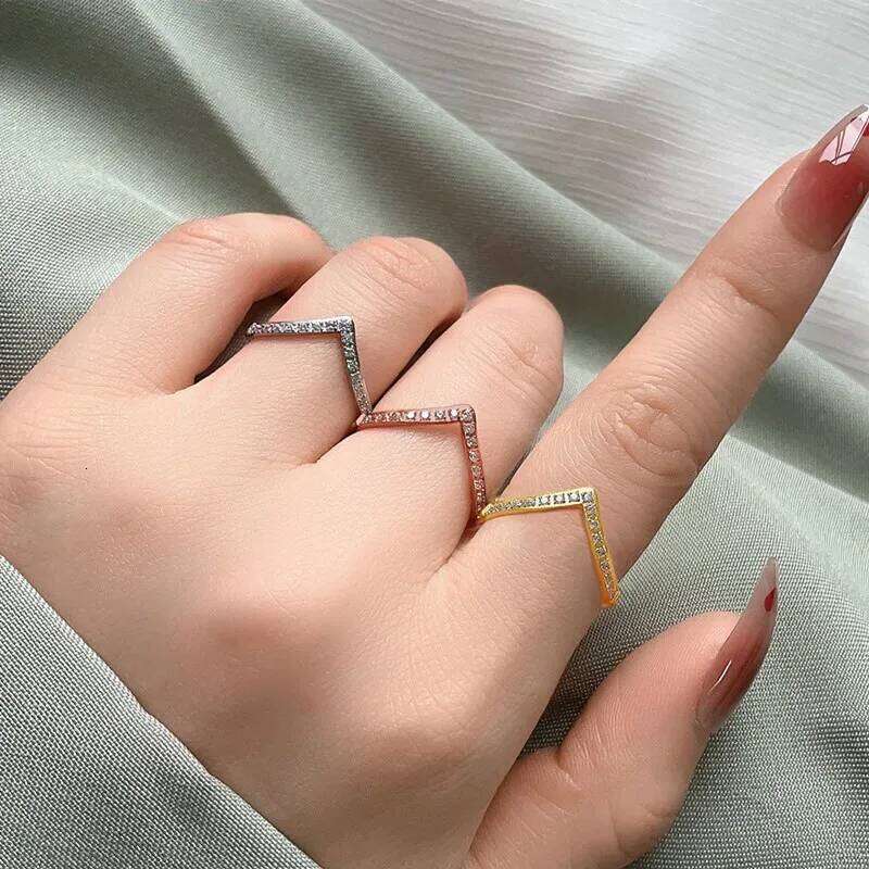 2mm Thin V Shape Pave CZ Stackable Ring Stainless Steel Wedding Band for Women Girl Size 5-10 H260312