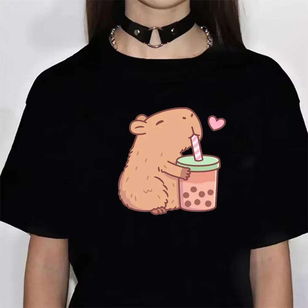 Funny Capybara T Shirt Women Soft Fabric Female Anime Clothing T-shirt Girls Capibara Tee Tshirt Graphic Tops Z260312