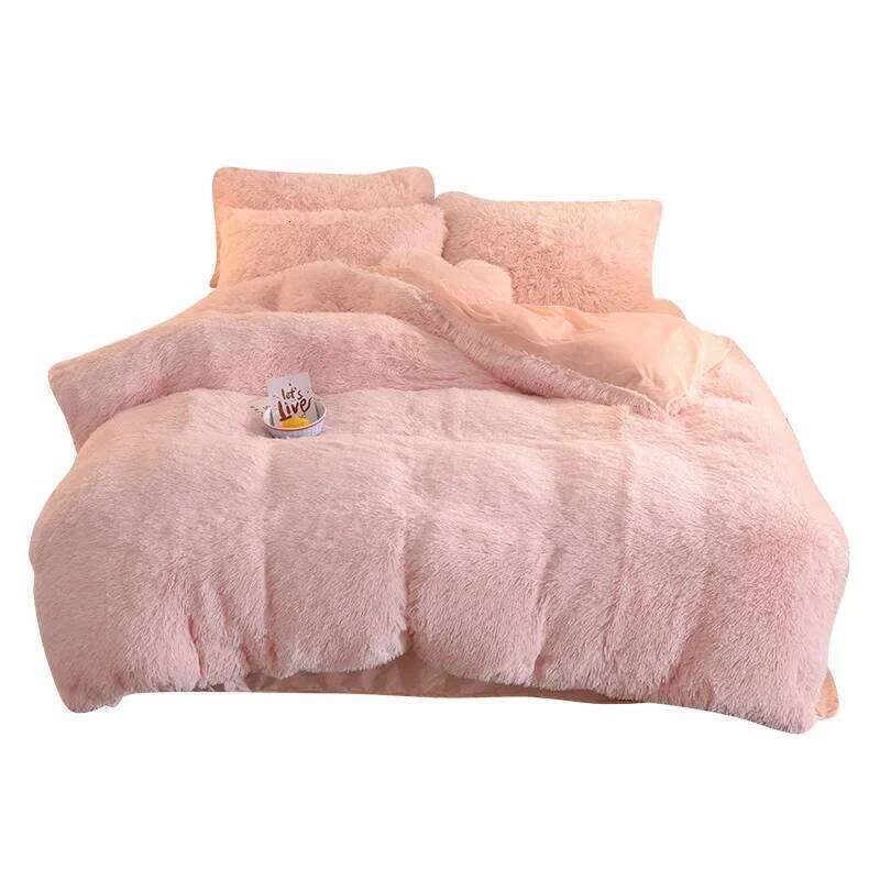 Winter Warm Long Plush Pink Bedding Queen Mink Velvet Double Duvet Cover Set with Fitted Sheet Warmth Quilt Covers H260312