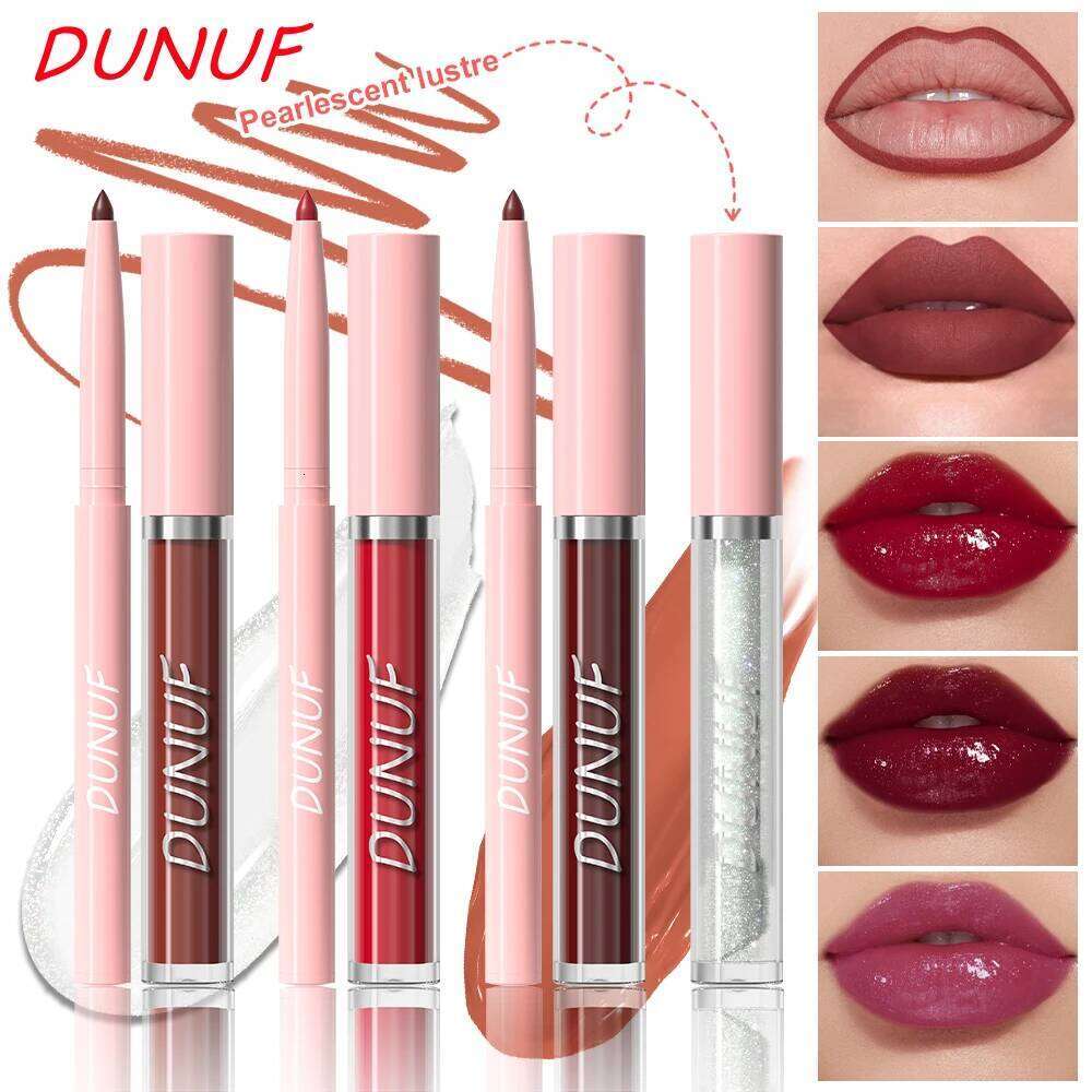 Matte Liner Gloss Lip Oil Set, 3-in-1 Waterproof Non-sticky Long-Lasting Lipstick, Nude Deep Red Mauve, Christmas Makeup W260311