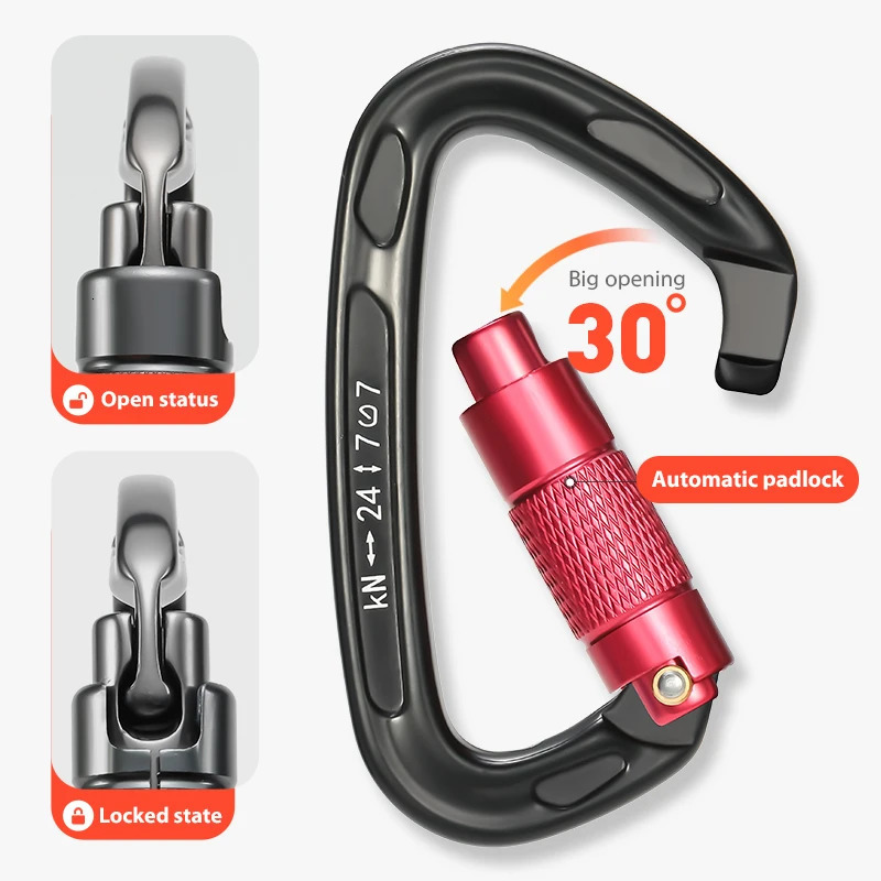 CLIWIZ 24KN Outdoor Professional Carabiner 7075 Aviation Aluminum Safety Automatic Lock With Certificates CEUIAA 260228