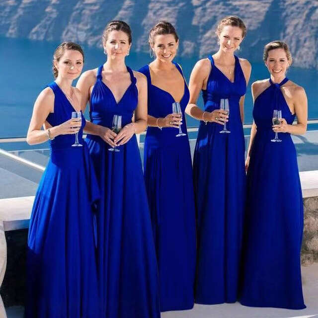 New Cross-Border European And American Style Solid Color Versatile Sexy Tie Red Long Gown Bridesmaid Dress
