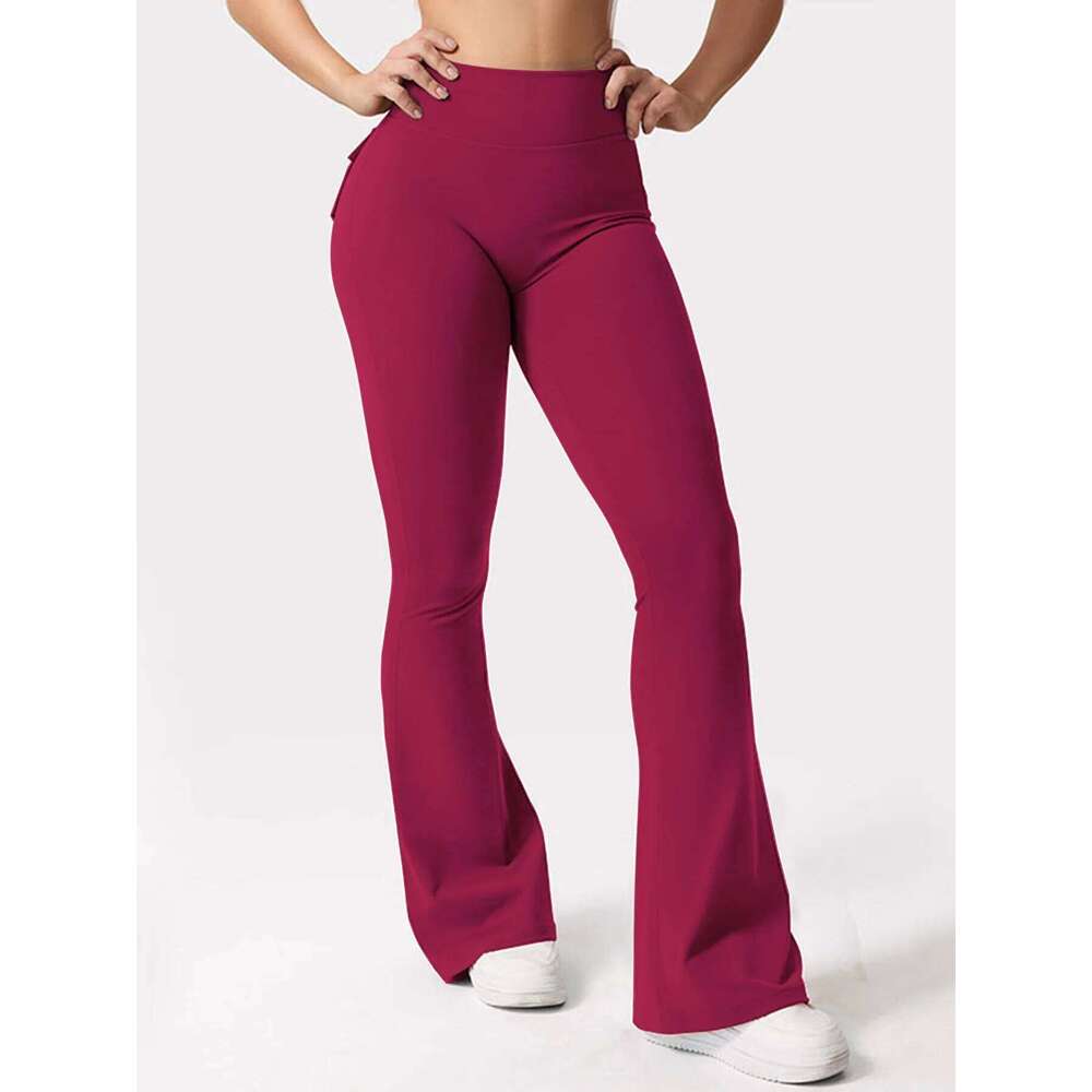 Women's Yoga Flare Trousers, High-Waisted Tummy-Control Wide-Leg Trousers Outdoor Casual Leggings with Pockets, Gym Workout Trou 26H0311