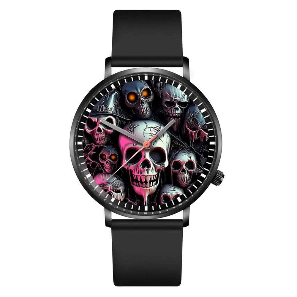 New Halloween Skull Design Quartz Fashion Black Silicone Bracelet Men And Women Clock Gift Watch