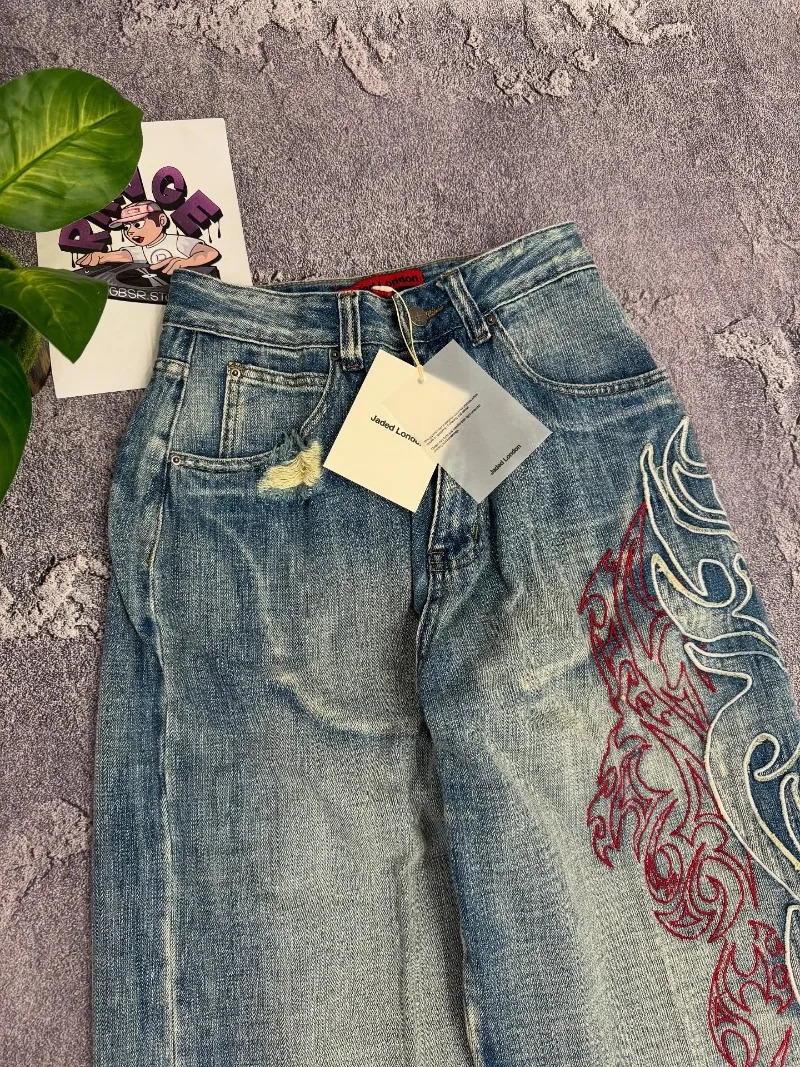 Y2K Embroidered Baggy Jeans Women Rock Hip Hop Retro Casual High Waist Wide Leg Pants Streetwear Fashion Big Pattern 260310