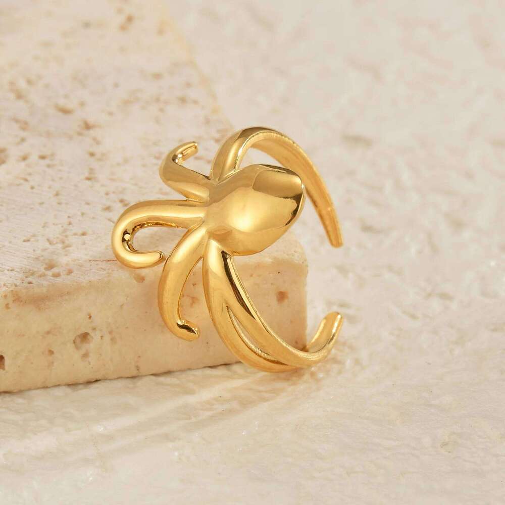 18K Gold Color Stainless Steel Smooth Fish Octopus Ring For Women Trendy Personal Wedding Couple Metal Open Rings Jeweliry Gifts H260312