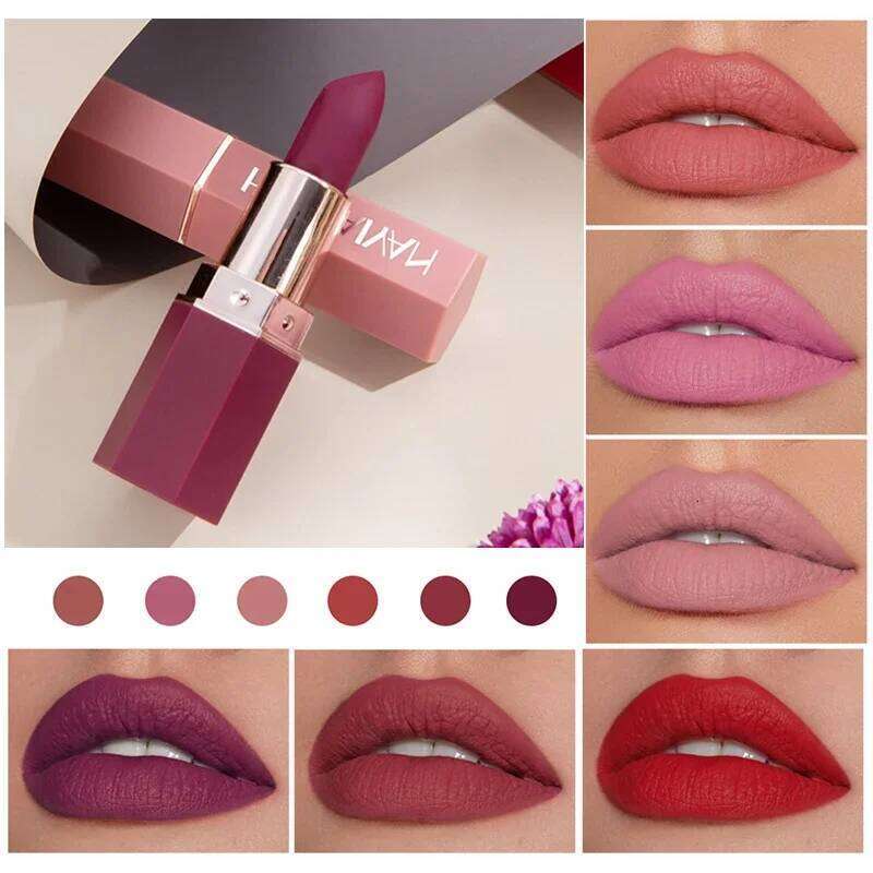 6-Color Lipstick Non-Fading Non-Stick Cup Long-Lasting Velvet Smooth Matte Color Waterproof Smudge-proof Lip Cosmetic W260311