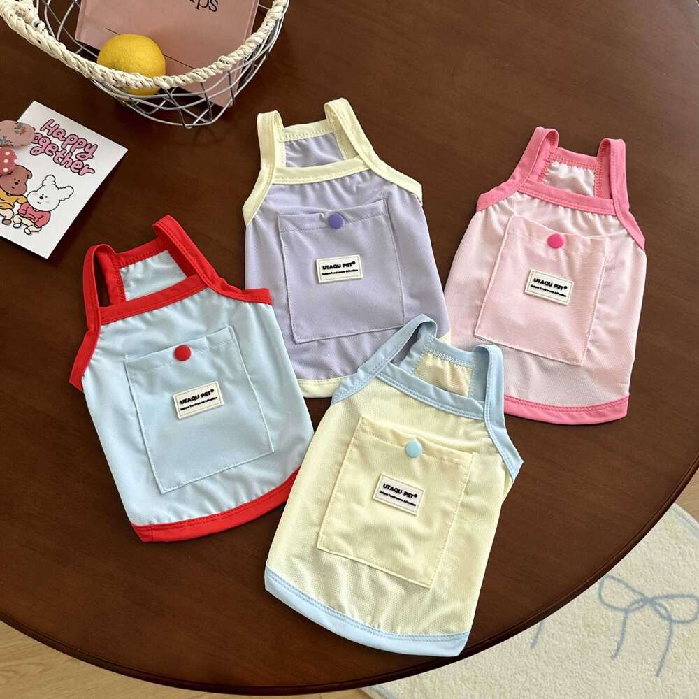 Blue Color-Blocked Four-Legged Outdoor Clothing For Small Dogs And Cats, Summer Thin Breathable Pet Dog Clothes In Casual Style