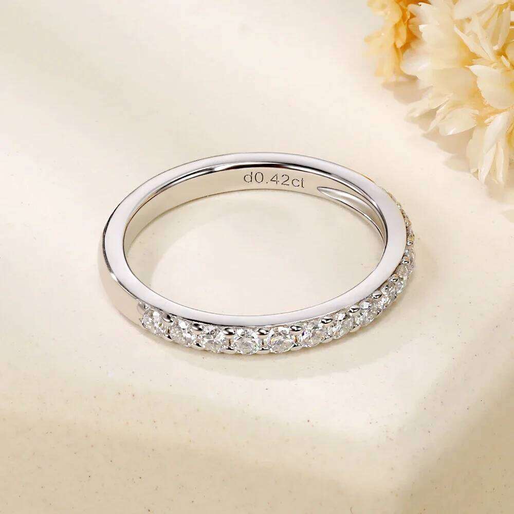 M-JAJA Half Eternity Moissanite Wedding Band 925 Sterling Silver Stackable Diamond Ring for Women 18K Gold Plated Trendy Jewelry H260312