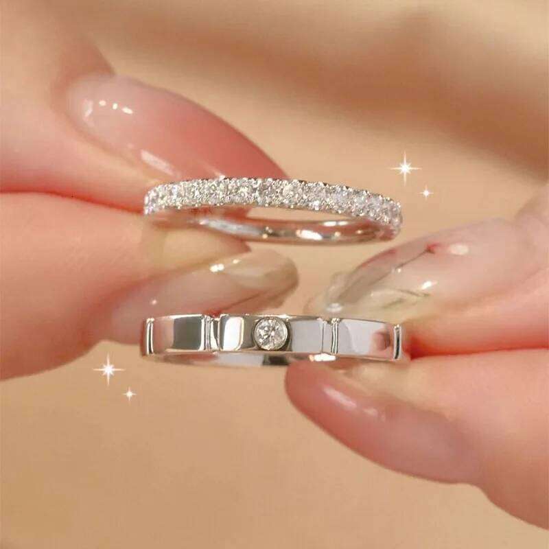 925 Sterling Silver Bow Couple Open Wedding Proposal Flash Diamond Men and Women Pair Ring New Fashion Jewelry Gift H260312