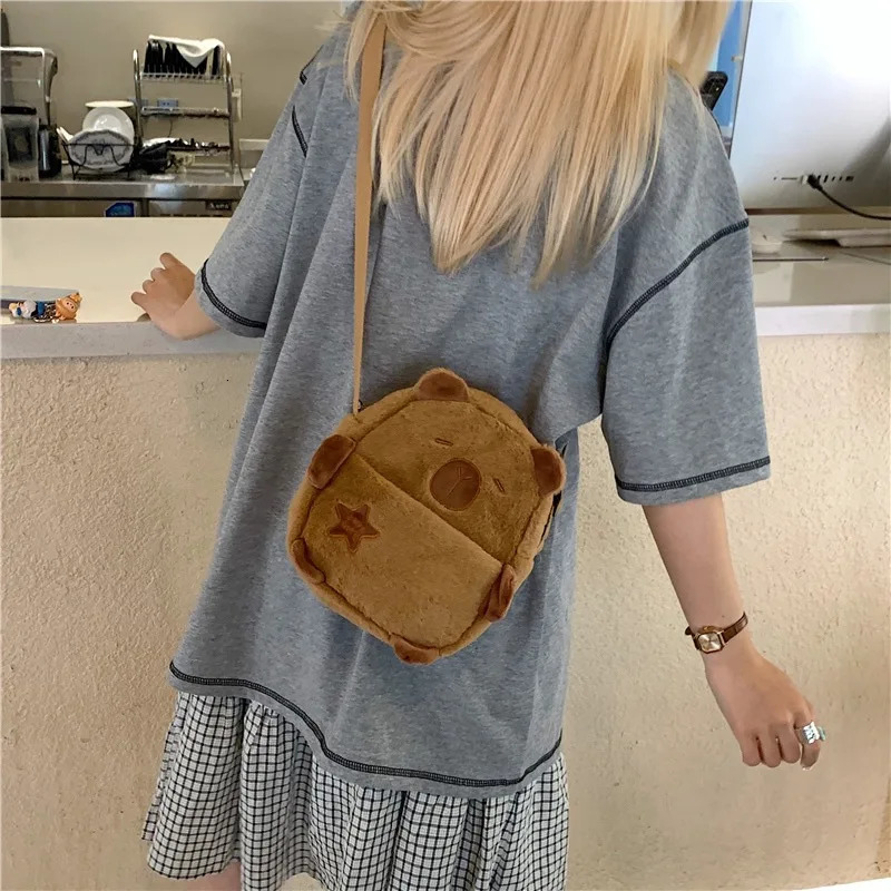 Cute Cartoon Capybara Crossbody Phone Bags for Girls Plush Lightweight Small Shoulder Bag Zipper Chest Children 260311
