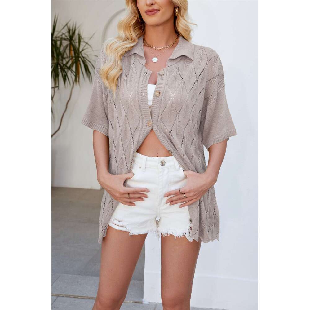 2026 Spring/Summer New European American Cross-Border Women's Clothing Amazon Bestseller: Loose Casual Cardigan With Turn-Down Collar And Sho Sle