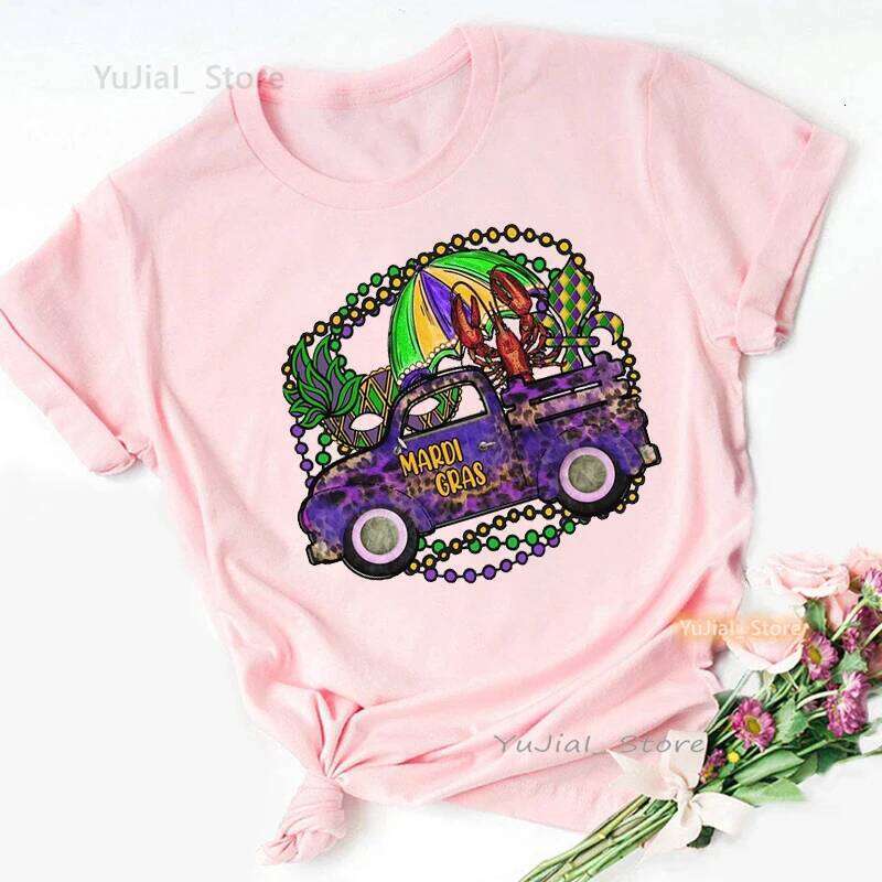 Cute Little Miss Mardi Gras Black Woman Print Pink T Shirt Girls Summer Fashion Short Sleeve Tshirt Female Love Leopard T-Shirt Z260312