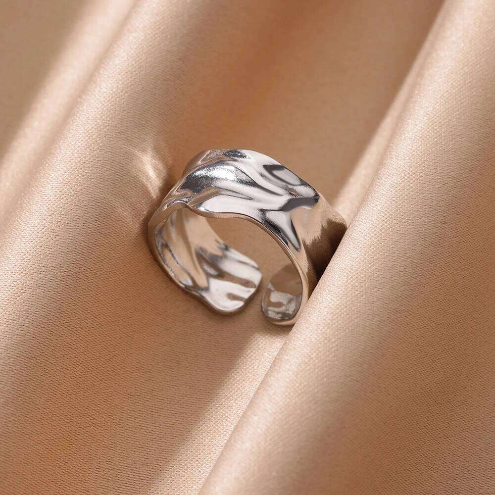 Stainless Steel Irregular Open Rings for Women Silver Color Texture Minimalist Wedding Aesthetic Finger Ring Jewelry anillos H260312