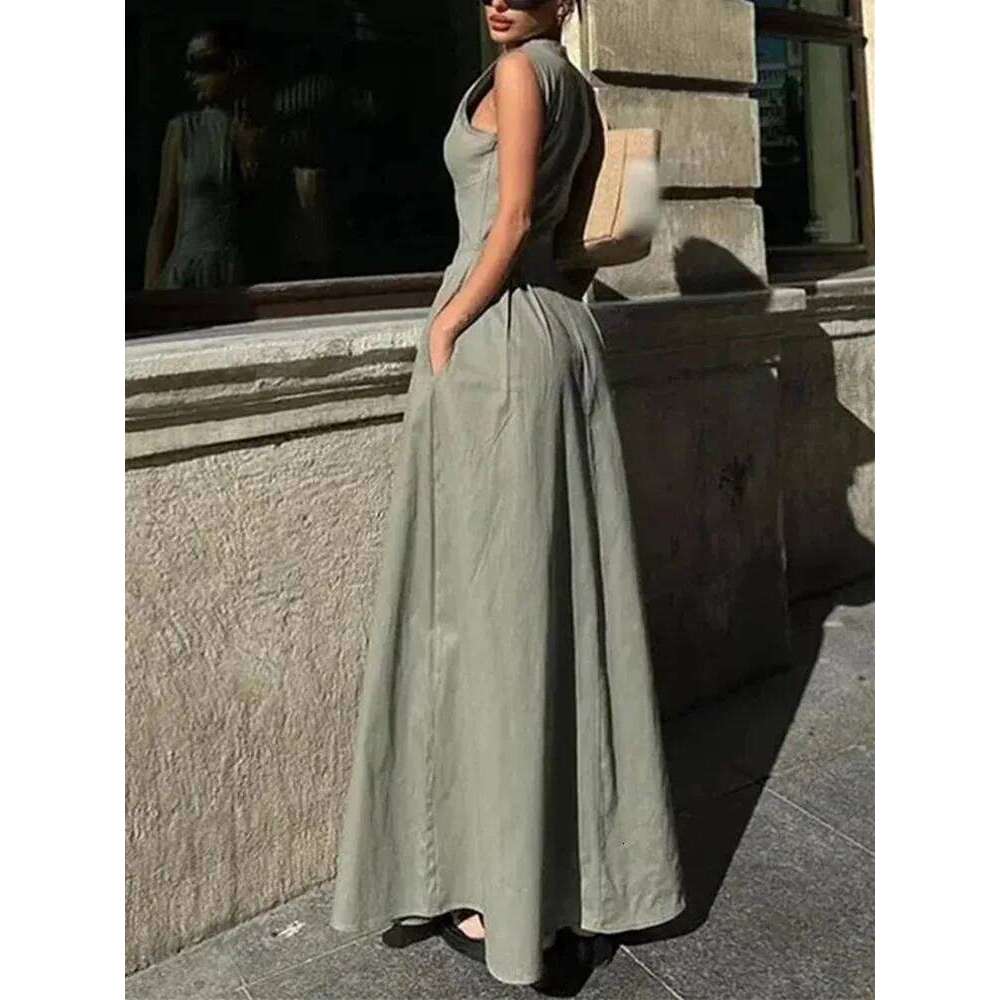 MUJER Zipper Long Woman Pleated Sleeveless Bodycon Dress Summer Elegant Party For Women 2025 New Midi Dresses C260312
