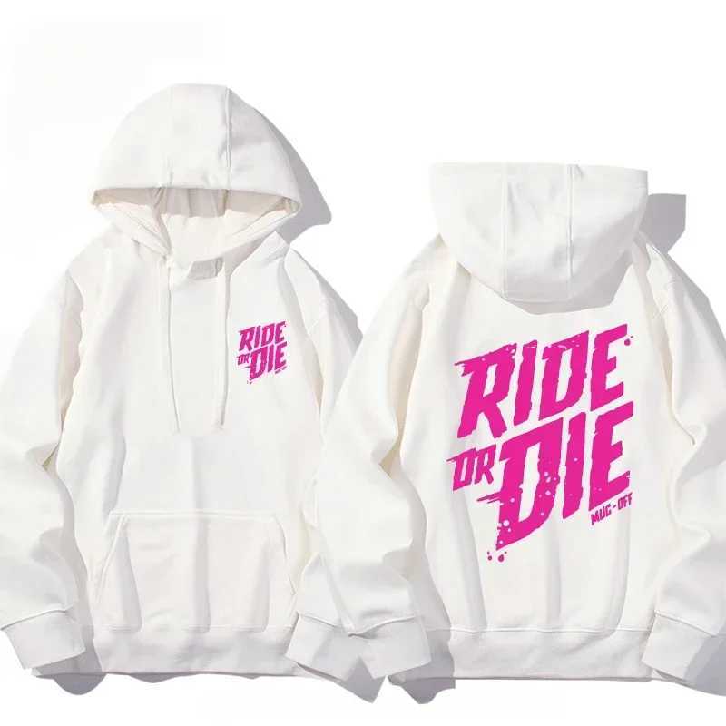 Mens Ride or Die Lettering Hoodie Printed Adult Casual Long Sleeve Hip-Hop Street Sweatshirt Autumn and Winter Warm Sweatshirt M260312
