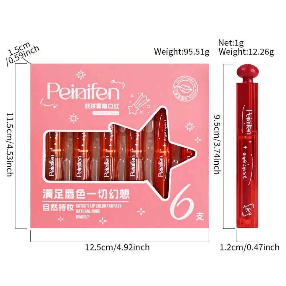 6-Lasting Stick Waterproof Lip Cover Long Glossy Lipstick with Transparent Surface - Perfect Christmas Gift for Her W260311