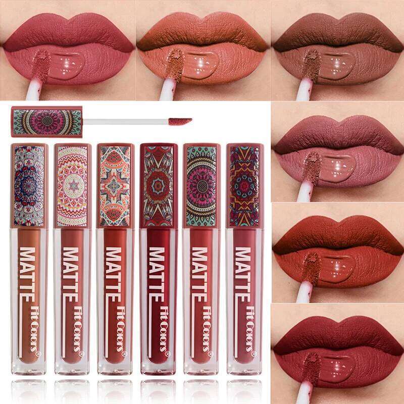 6Colors Matte Lipstick Waterproof Velvet Texture Liquid Lip Gloss Bohemian Style Earth Brown Lasting Non-stick Cup Lips Makeup W260311