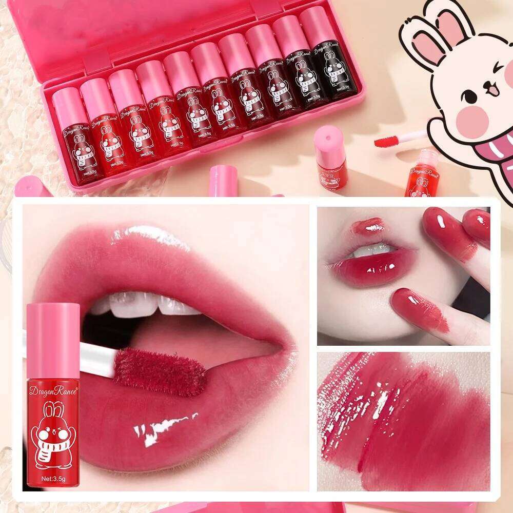 Ten-Piece Set, Mirror-Like, Watery, Plump, Whitening, Complexion-Enhancing Lipstick, Moisturizing, Non-Stick Cup, Long-Lasting Lip Glaze W260311