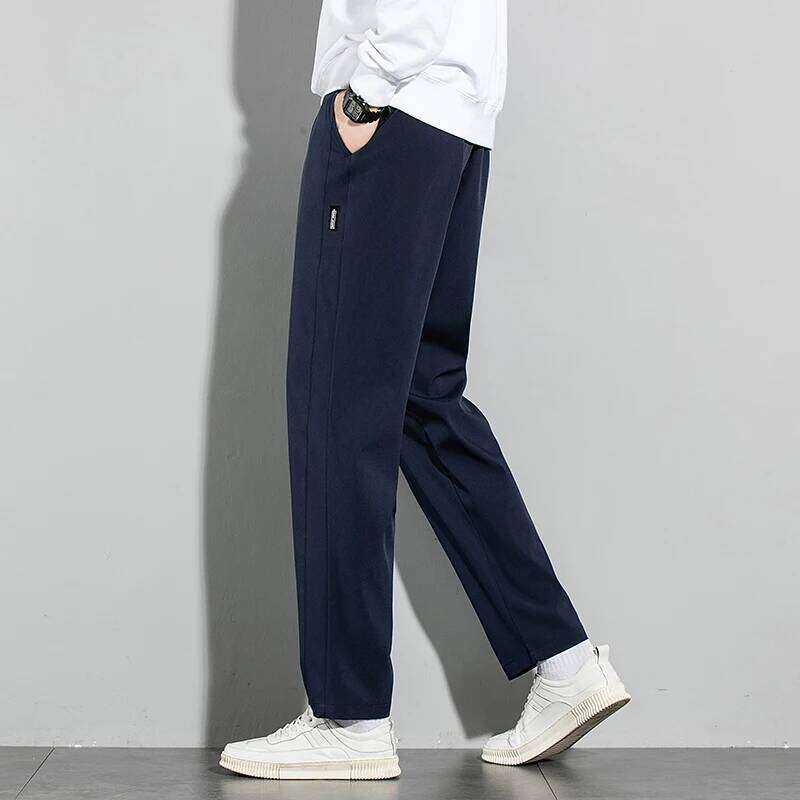 Ice Silk Men's 2025 Summer New Black Gray Thin Business Casual Pants Outdoor Elastic Breathable Straight Leg Sweatpants